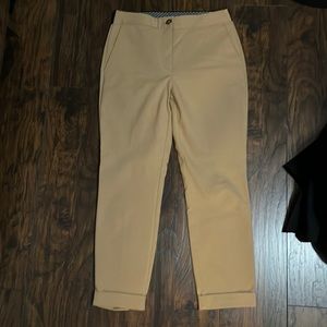 Zara tan slacks SZ L stretch back folded hem